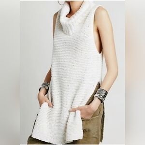 Free People Knit Ivory Turtleneck Tunic Top Size XS
